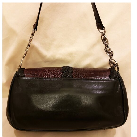 BRIGHTON Handbag/Shoulder Bag Brown Alligator Embossed Leather/Black Trim - Picture 8 of 14